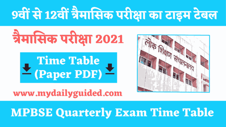 MP Board Quarterly Exam Time Table 2021