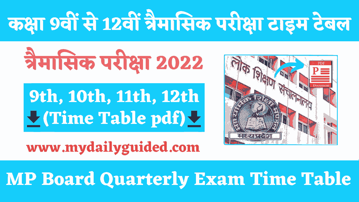 MP Board Quarterly Exam Time Table 2022-23 PDF (Class 9th to 12th)