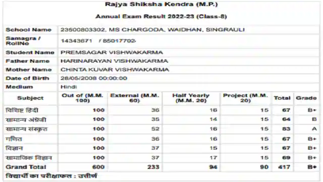 MP Board 5th 8th Class Result 2022-23