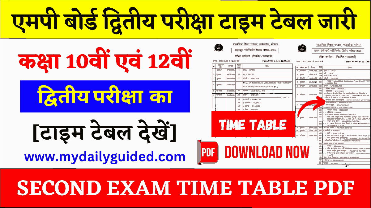 MP Board Second Exam Time Table 2025 Class 10th 12th PDF Download