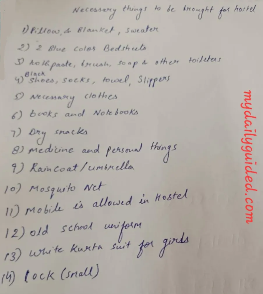 Super 100 Necessary Things for Hostel Stay List of necessary items to bring for hostel stay in Super 100 admission 2025